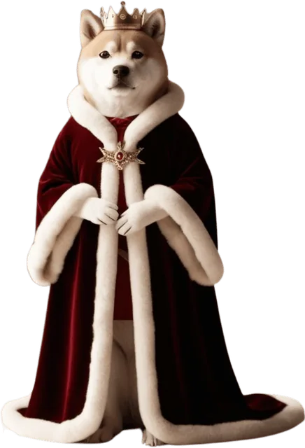 Rich Dog in a royal ermine robe and crown